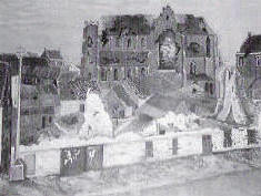 Modest Huys schilderde de verwoesting van onze kerk in de eerste wereldoorlog